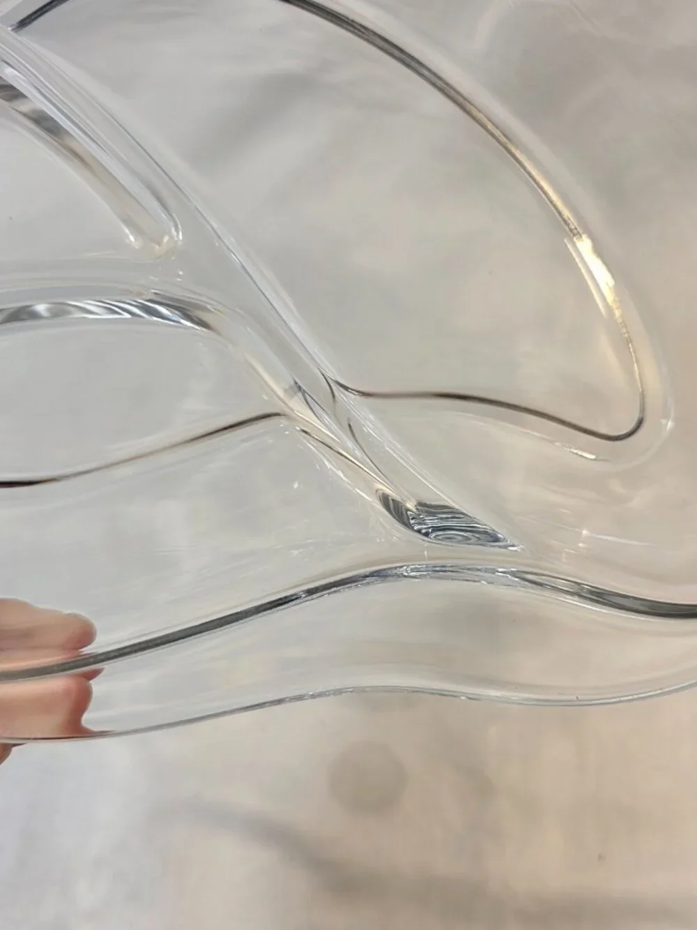 Vintage MCM Kidney Shaped Divided 3-Part Clear Serving Bowl